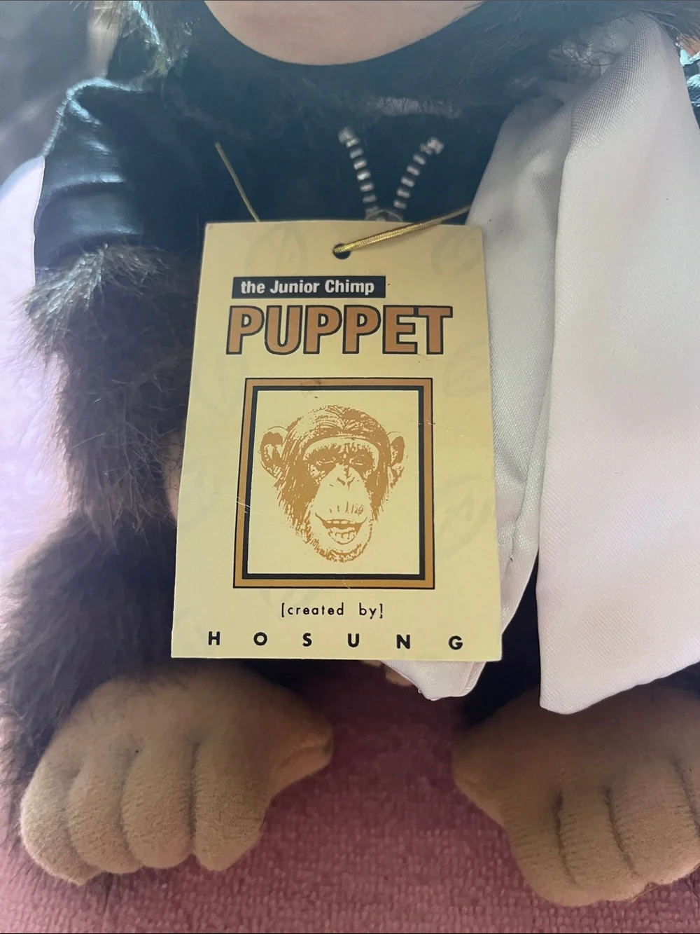 Vintage Plush Monkey Puppet with Biker Costume